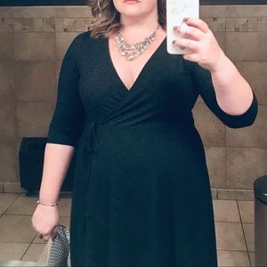 Torrid | Plus Green Ribbed Knit Faux Wrap Dress 1X